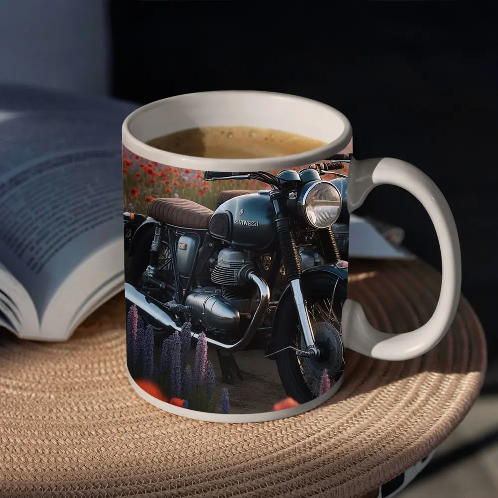 Vintage Moto Guzzi Motorcycle Poppy Field – Mugs