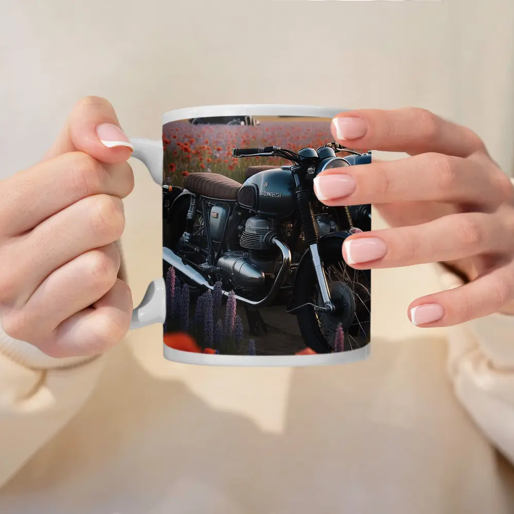 Vintage Moto Guzzi Motorcycle Poppy Field – Mugs