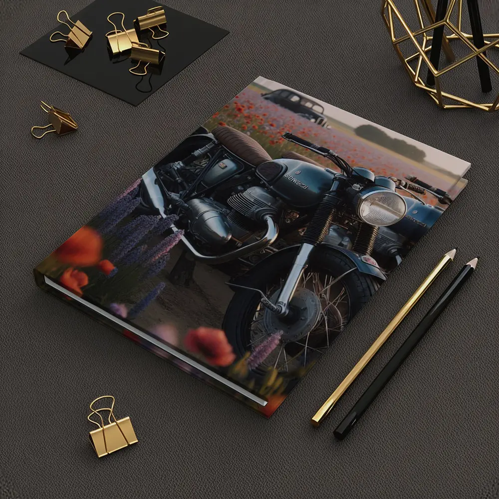Vintage Moto Guzzi Motorcycle Poppy Field – Notebooks