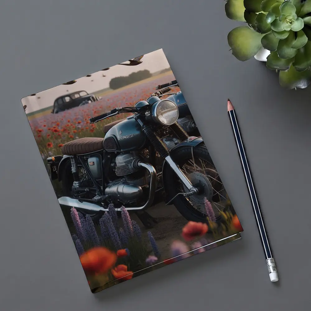 Vintage Moto Guzzi Motorcycle Poppy Field – Notebooks