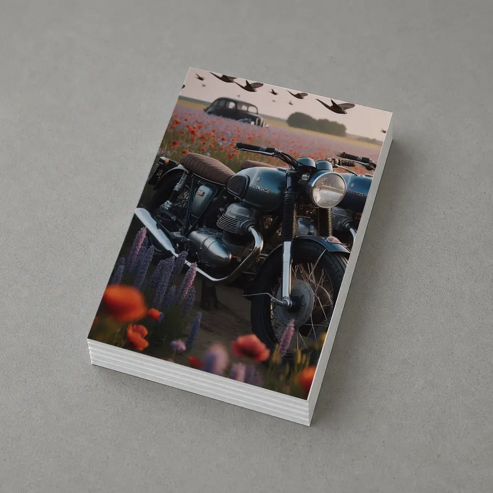Vintage Moto Guzzi Motorcycle Poppy Field – Postcards