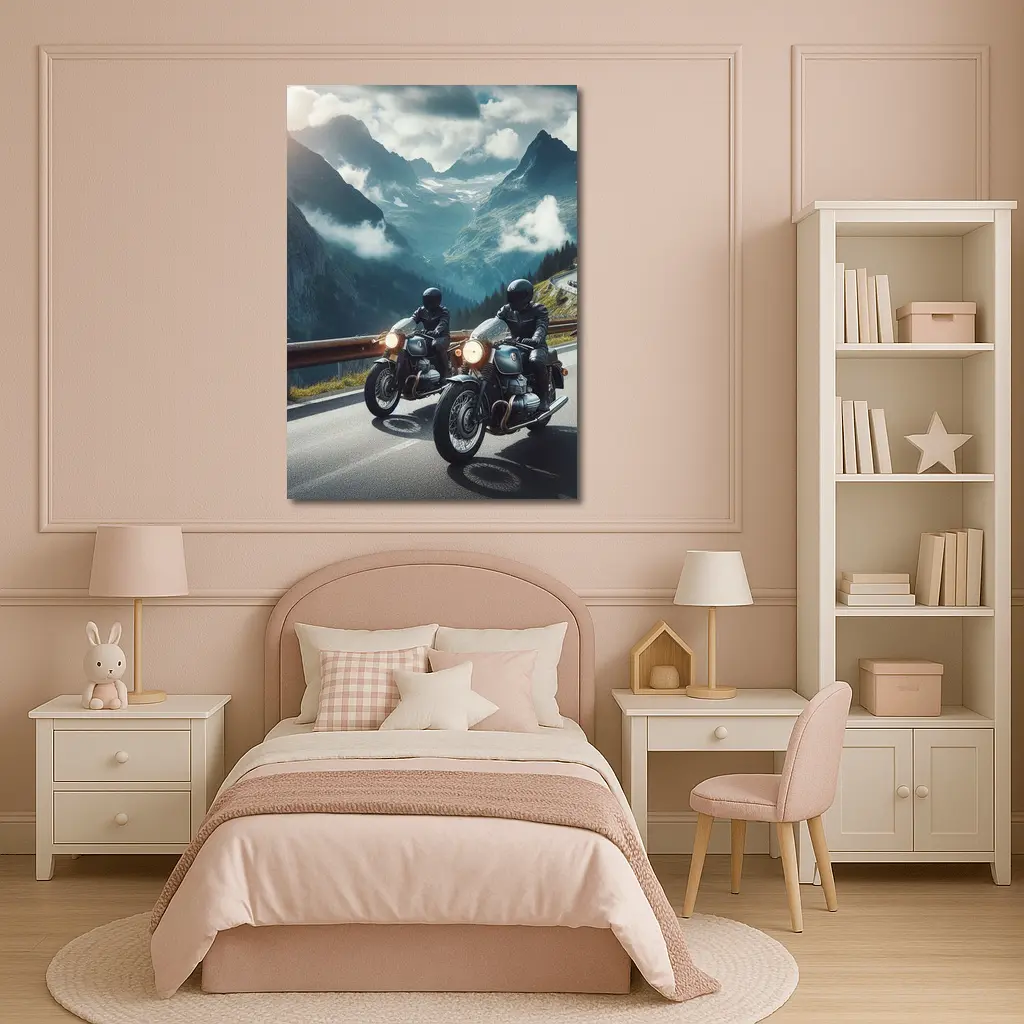 Two Classic Motorcycles on Mountain Road – Wall Art