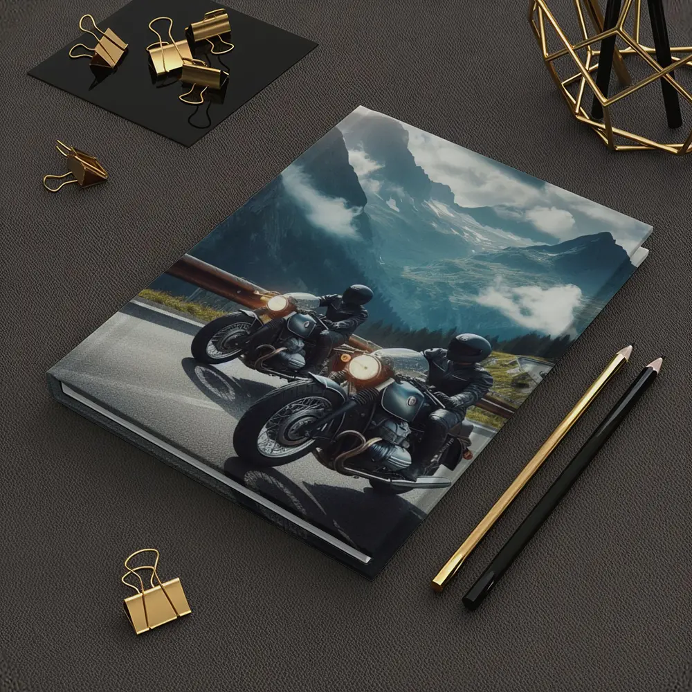 Two Classic Motorcycles on Mountain Road – Notebooks