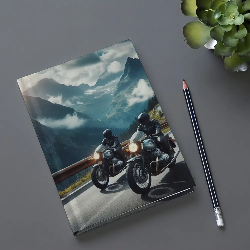 Two Classic Motorcycles on Mountain Road – Notebooks