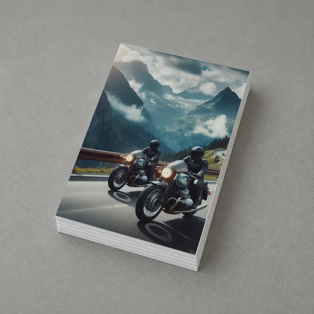 Two Classic Motorcycles on Mountain Road – Postcards