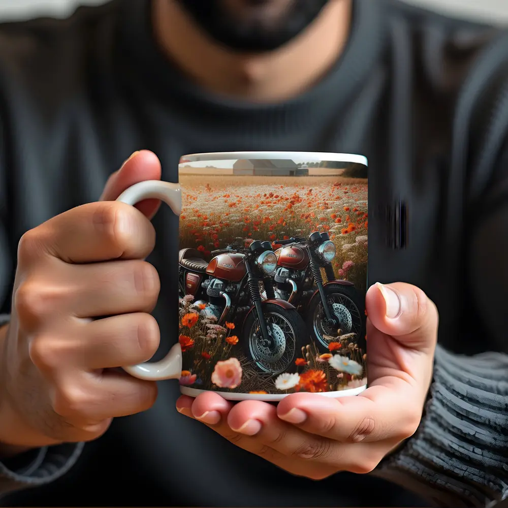 Classic Cafe Racer Motorcycles Wildflower Field – Mugs