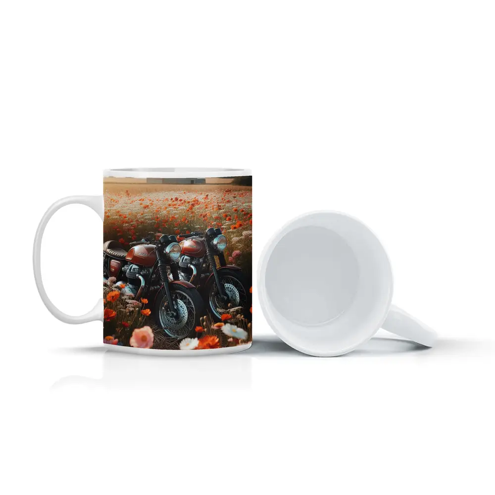 Classic Cafe Racer Motorcycles Wildflower Field – Mugs