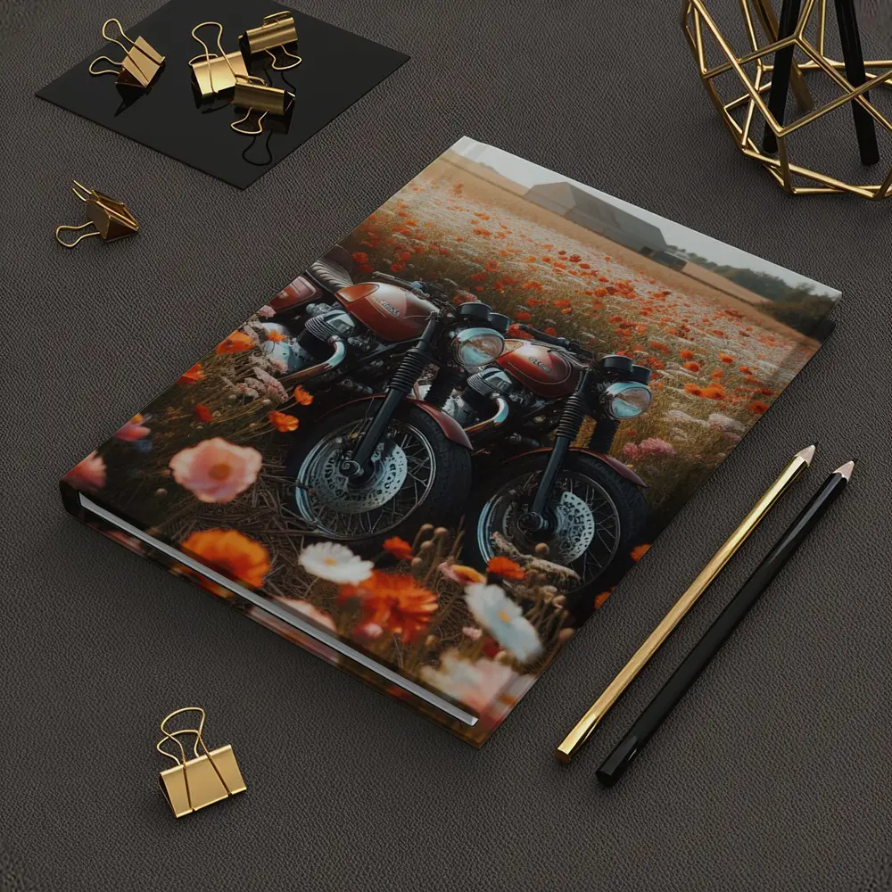 Classic Cafe Racer Motorcycles Wildflower Field – Notebooks