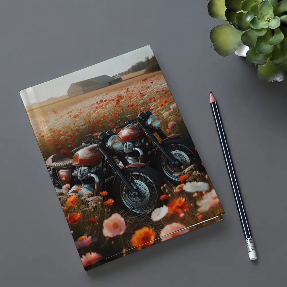 Classic Cafe Racer Motorcycles Wildflower Field – Notebooks