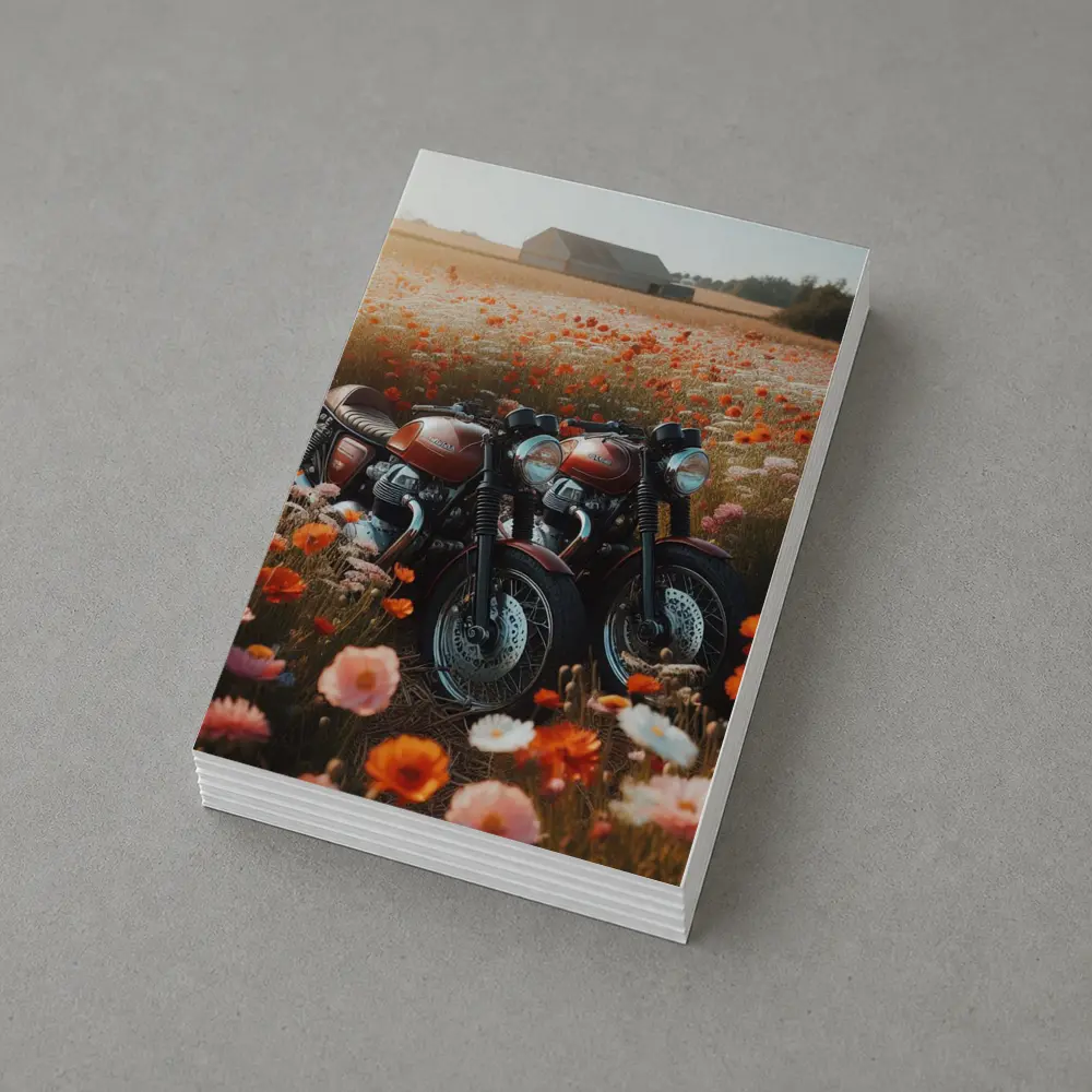 Classic Cafe Racer Motorcycles Wildflower Field – Postcards
