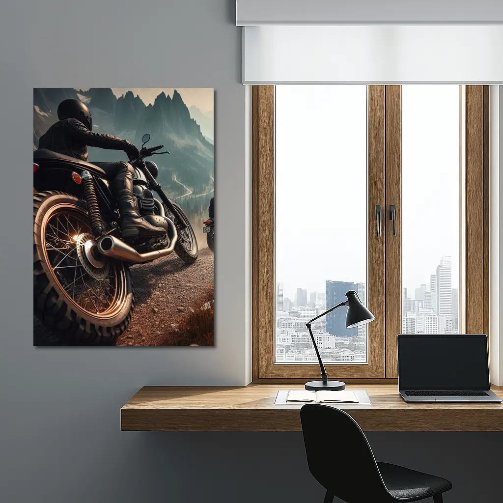 Scrambler Motorcycle Rider Mountain Road – Wall Art