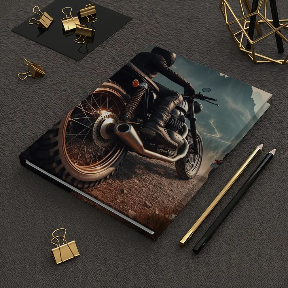 Scrambler Motorcycle Rider Mountain Road – Notebooks