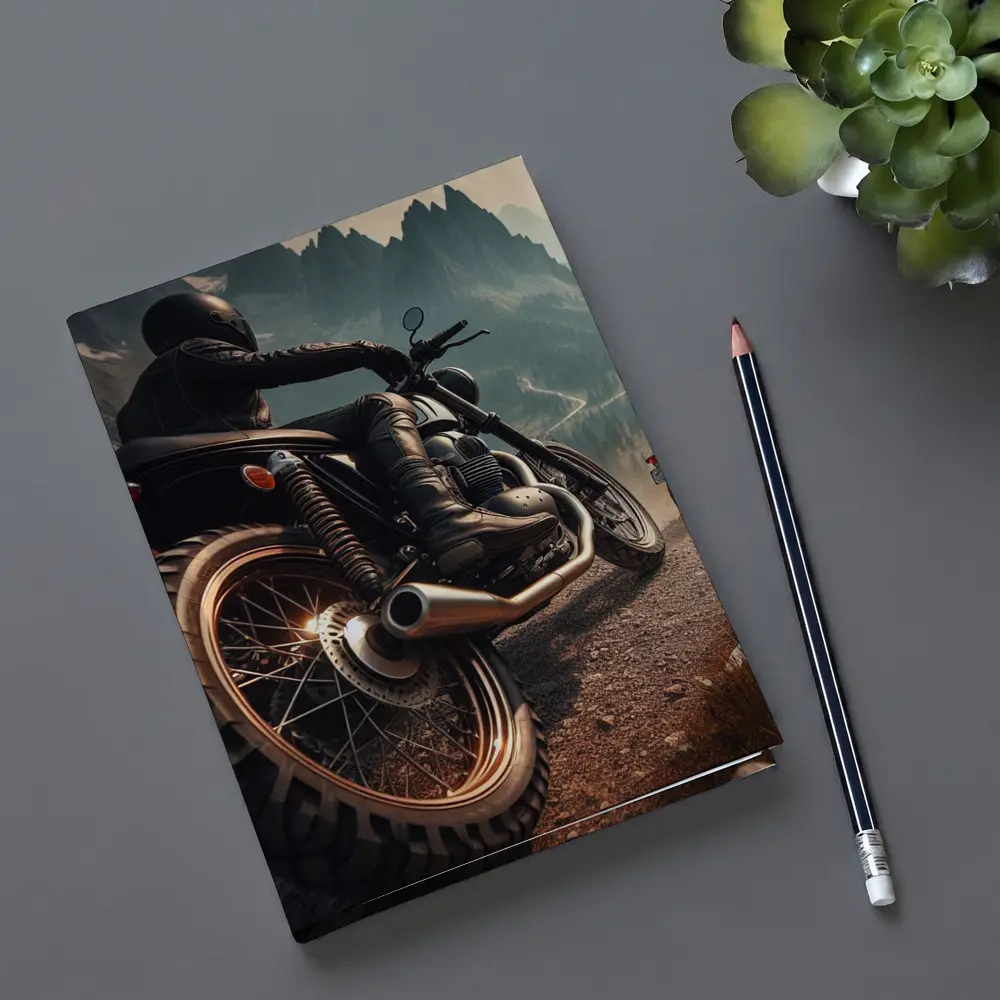 Scrambler Motorcycle Rider Mountain Road – Notebooks