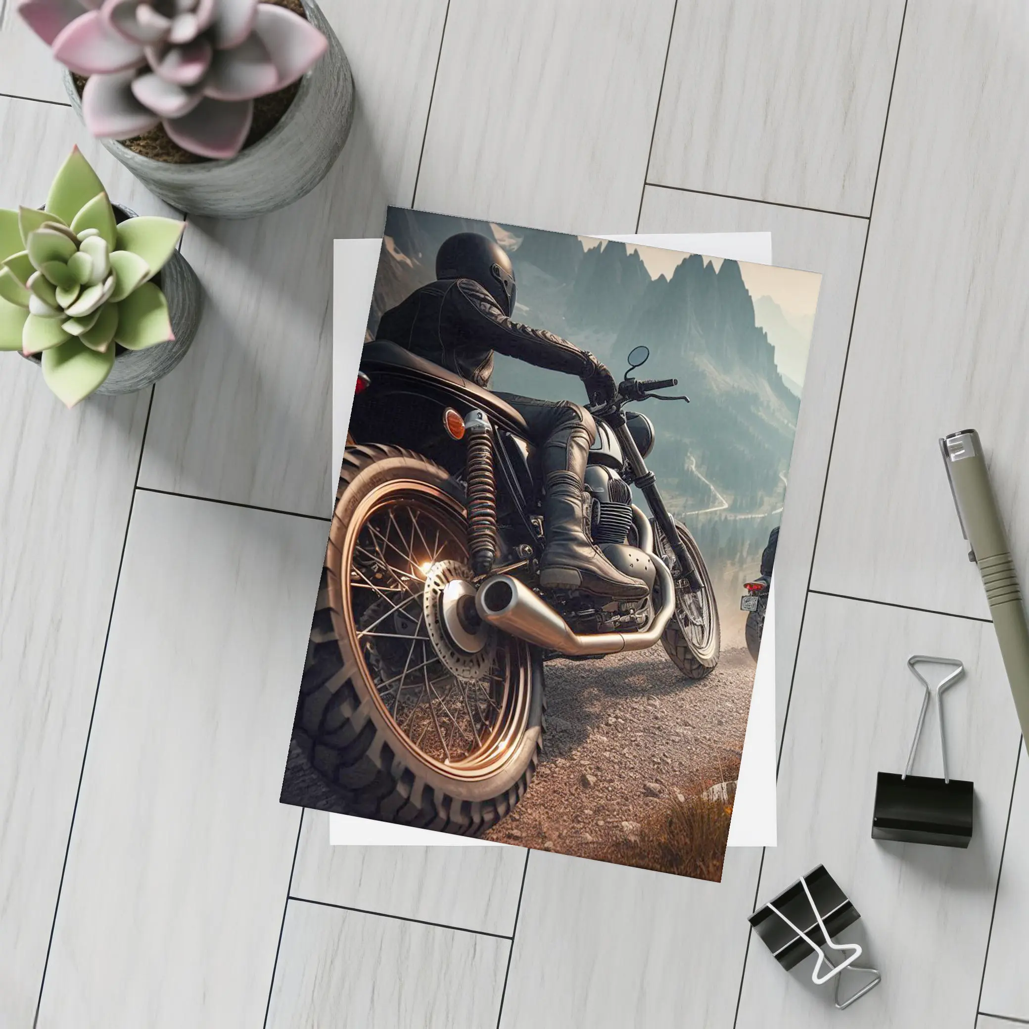 Scrambler Motorcycle Rider Mountain Road – Postcards