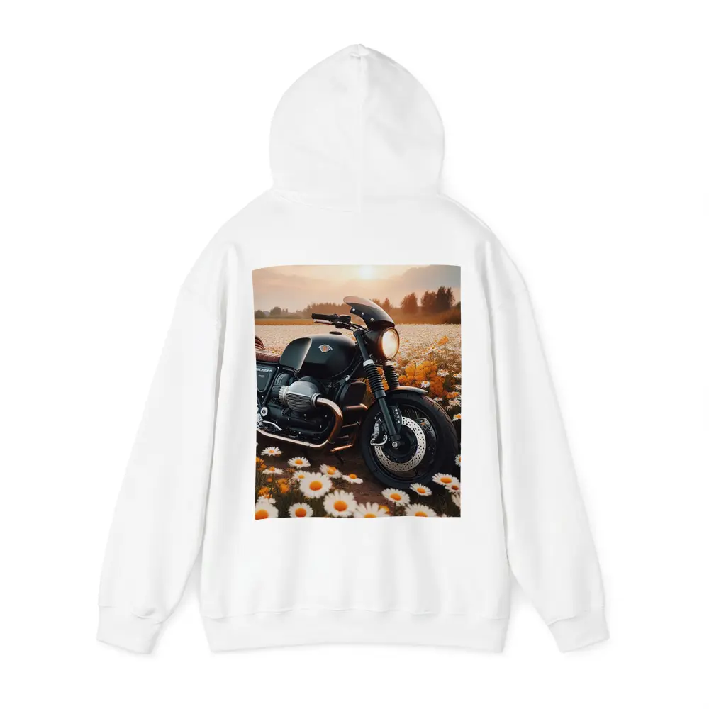 Cafe Racer Motorcycle Daisy Field Sunset – Hoodies