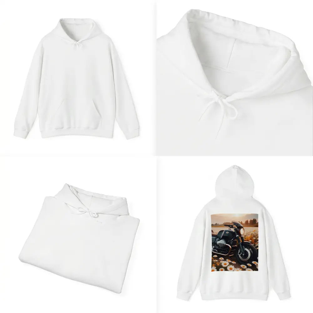 Cafe Racer Motorcycle Daisy Field Sunset – Hoodies