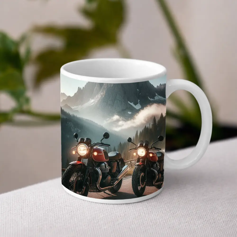 Classic Red Cafe Racer Motorcycles Mountain Road – Mugs