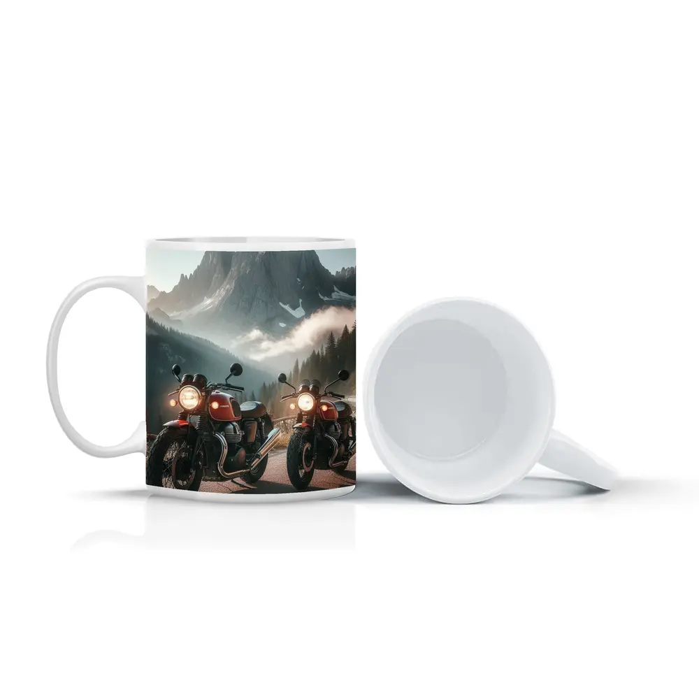 Classic Red Cafe Racer Motorcycles Mountain Road – Mugs