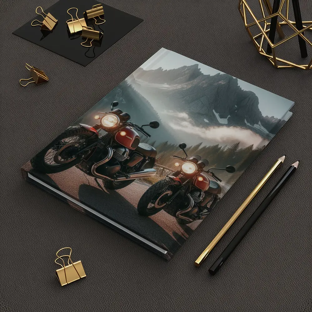 Classic Red Cafe Racer Motorcycles Mountain Road – Notebooks