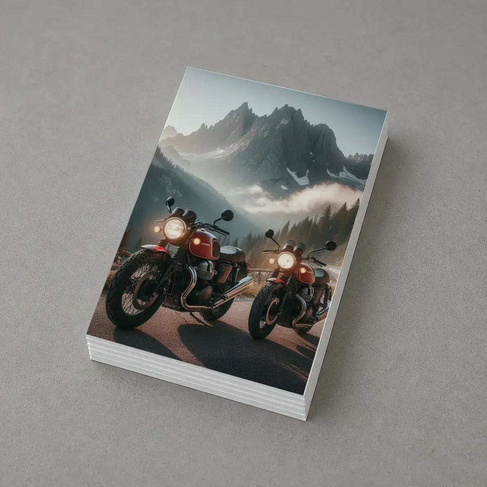 Classic Red Cafe Racer Motorcycles Mountain Road – Postcards