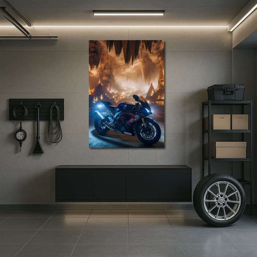 Yamaha Sport Bike Inside Glowing Cave – Wall Art