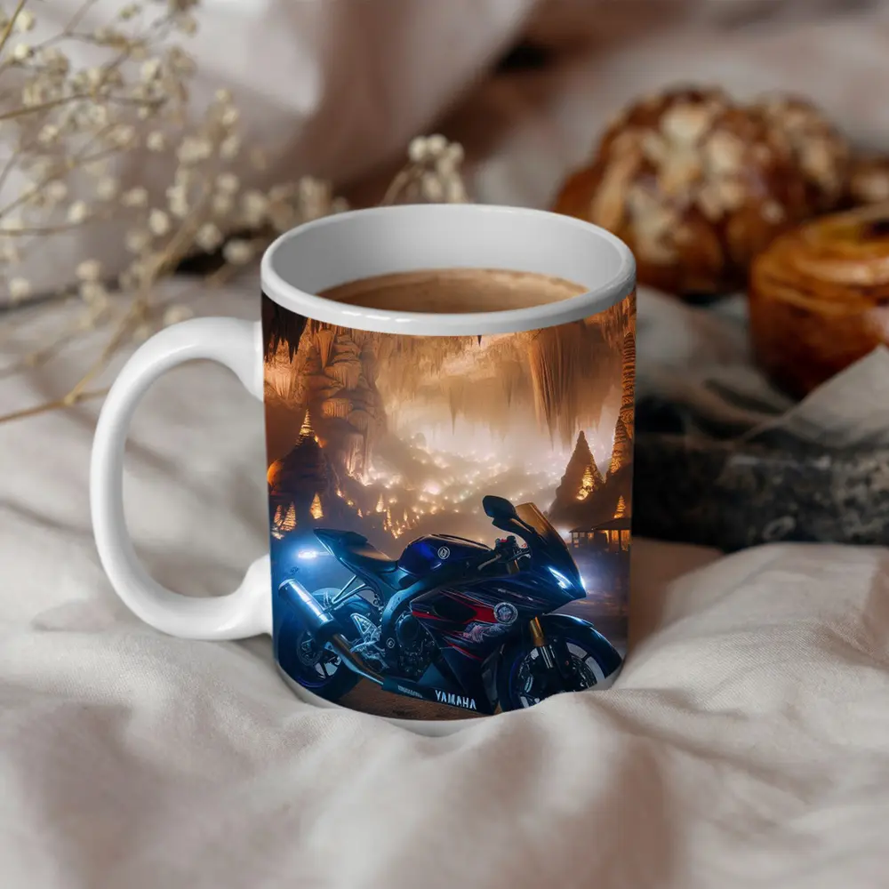 Yamaha Sport Bike Inside Glowing Cave – Mugs