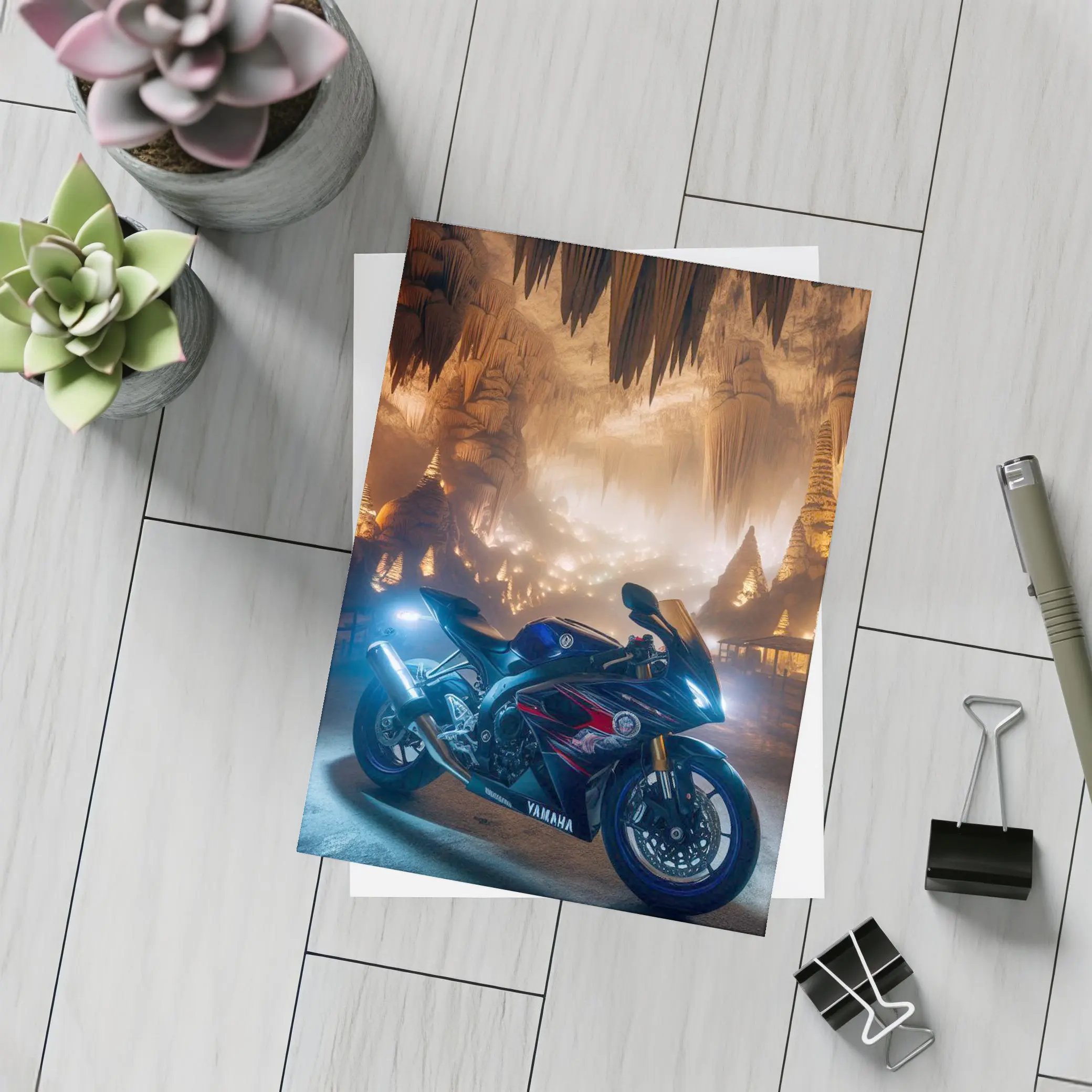 Yamaha Sport Bike Inside Glowing Cave – Postcards