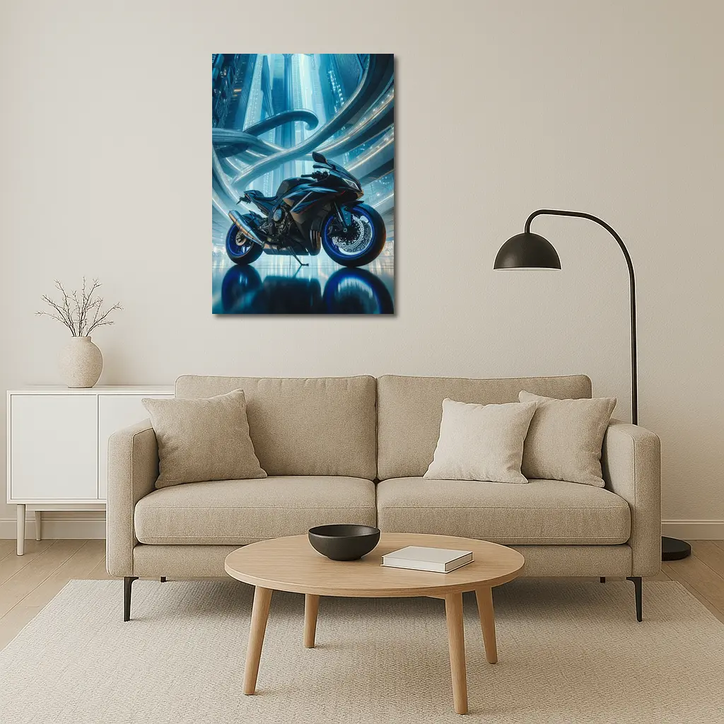 Sport Bike Superbike Futuristic City Blue Night – Wall Art