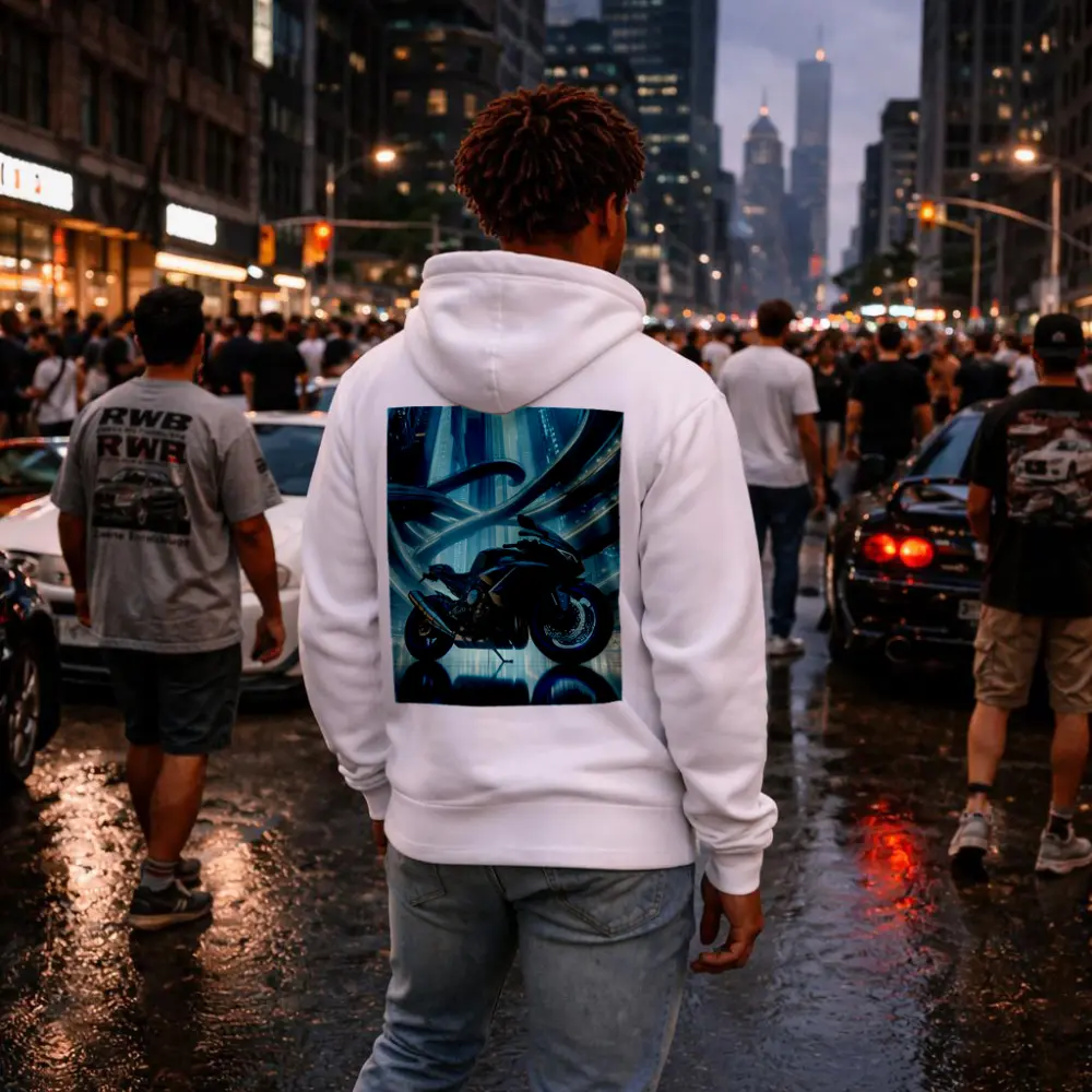 Sport Bike Superbike Futuristic City Blue Night – Hoodies