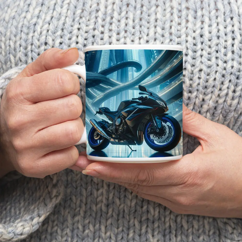 Sport Bike Superbike Futuristic City Blue Night – Mugs