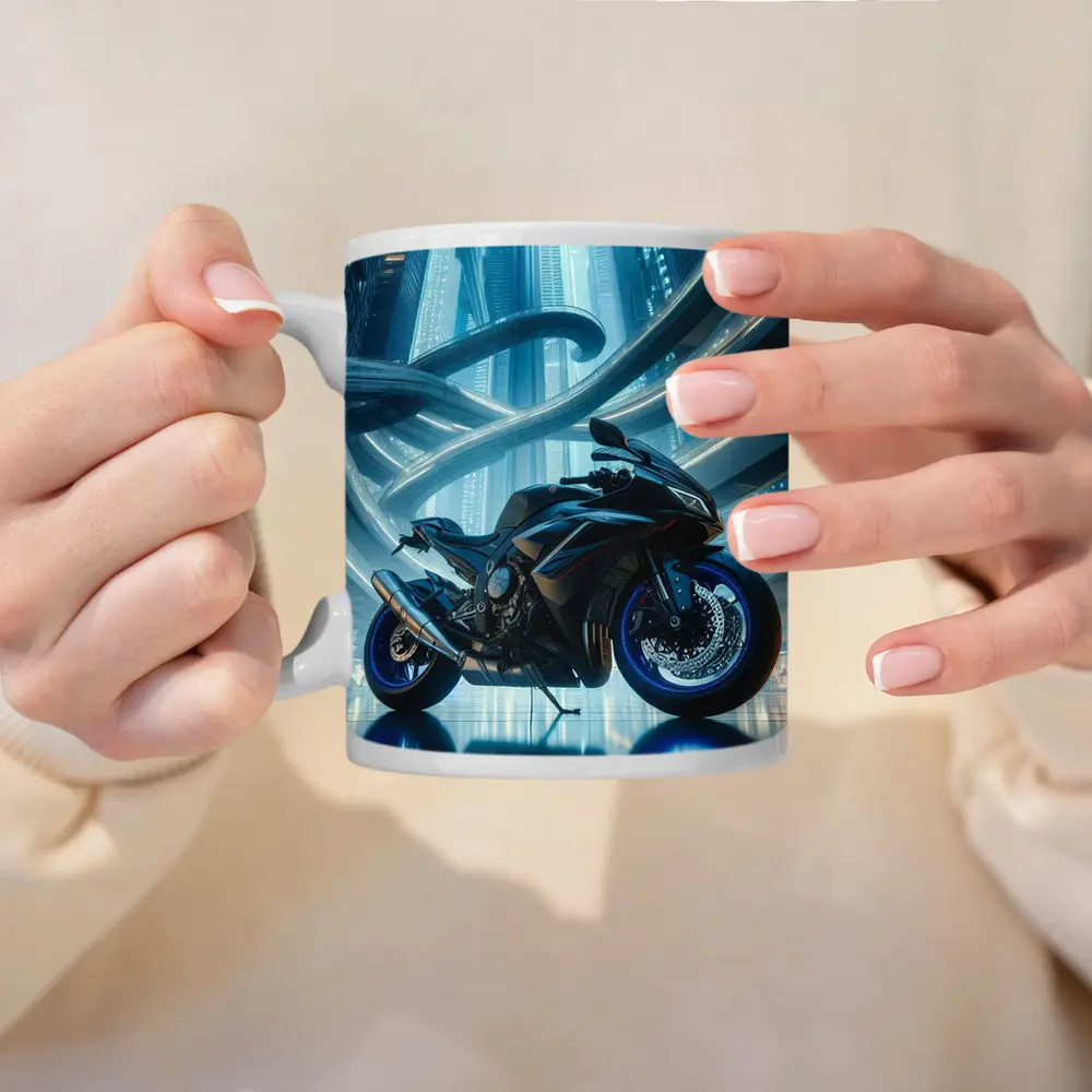 Sport Bike Superbike Futuristic City Blue Night – Mugs