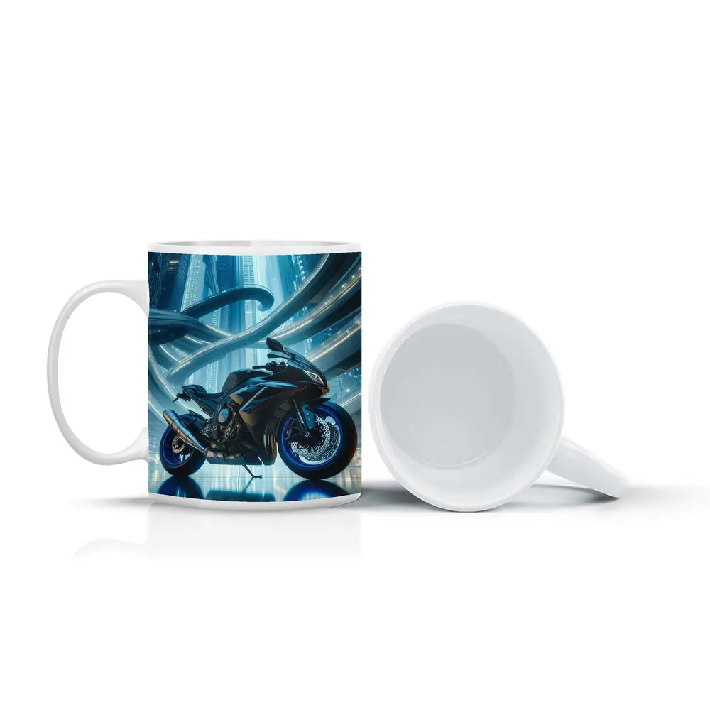 Sport Bike Superbike Futuristic City Blue Night – Mugs