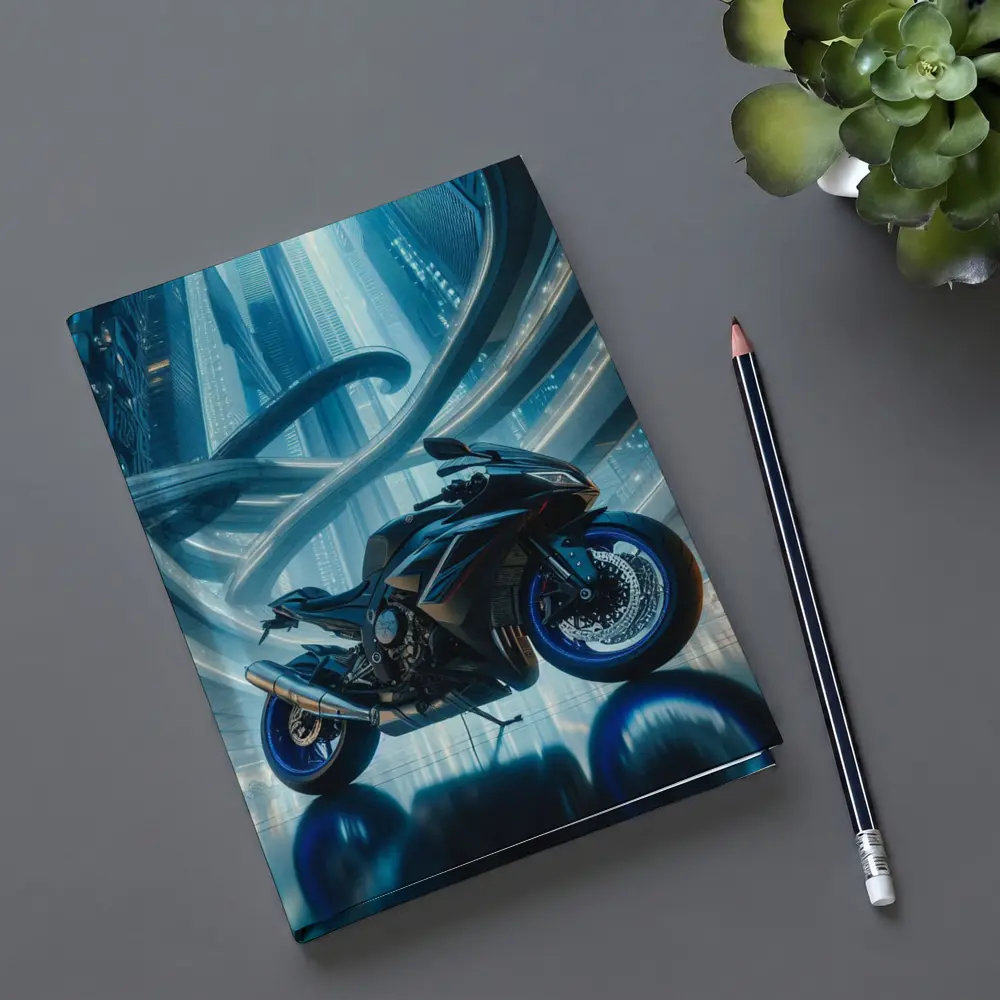 Sport Bike Superbike Futuristic City Blue Night – Notebooks