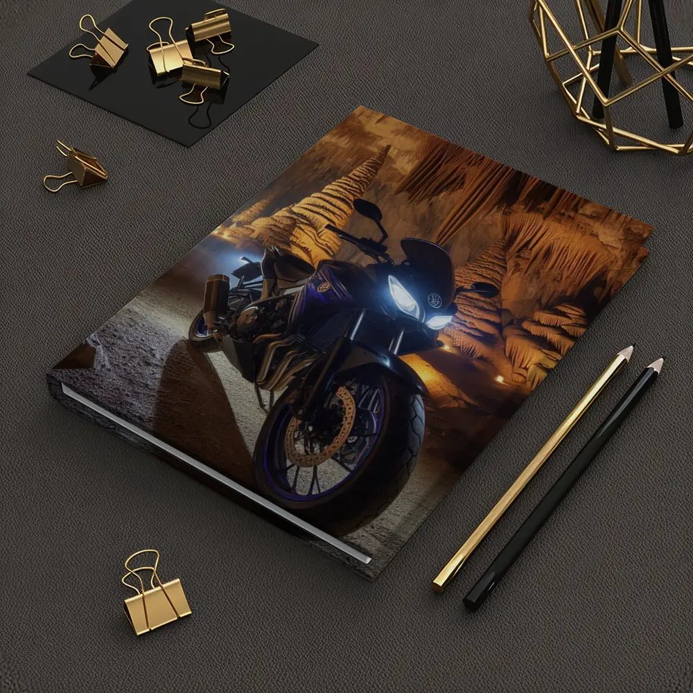 Yamaha Motorcycle Parked Inside Dramatic Cave – Notebooks