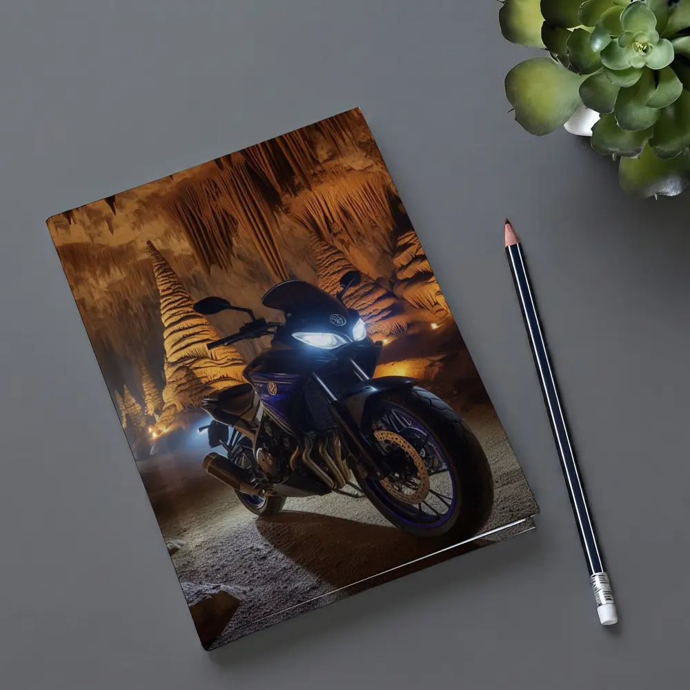 Yamaha Motorcycle Parked Inside Dramatic Cave – Notebooks
