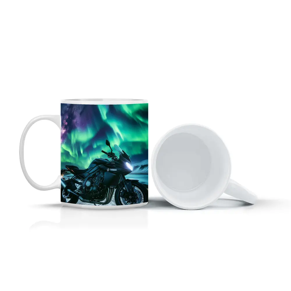 Yamaha Motorcycle Under Northern Lights Night – Mugs