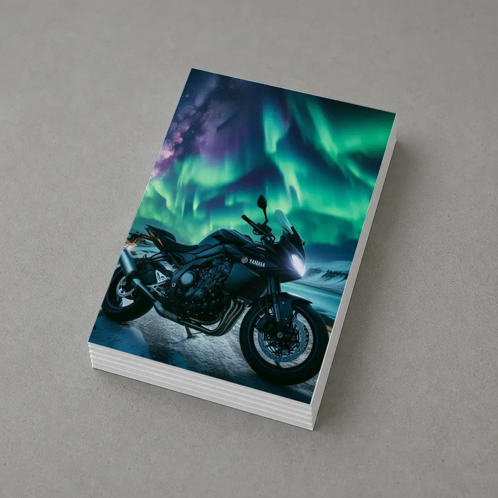 Yamaha Motorcycle Under Northern Lights Night – Postcards