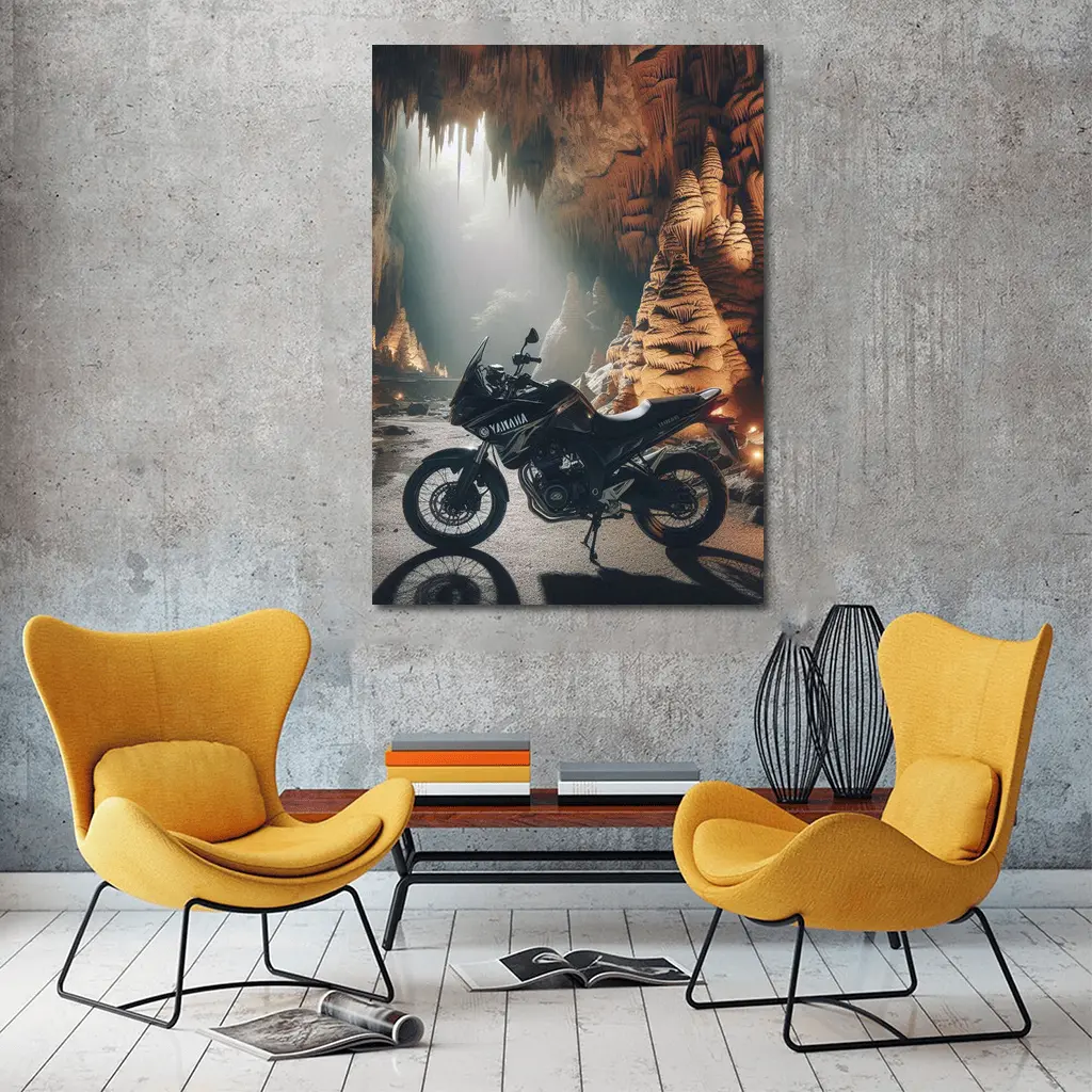Yamaha Adventure Motorcycle Inside Mystical Cave – Wall Art