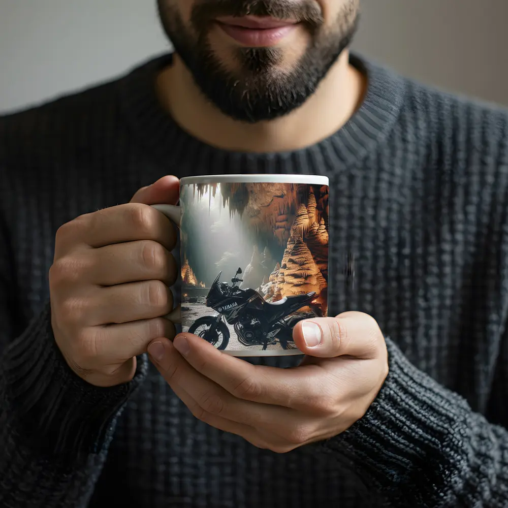 Yamaha Adventure Motorcycle Inside Mystical Cave – Mugs