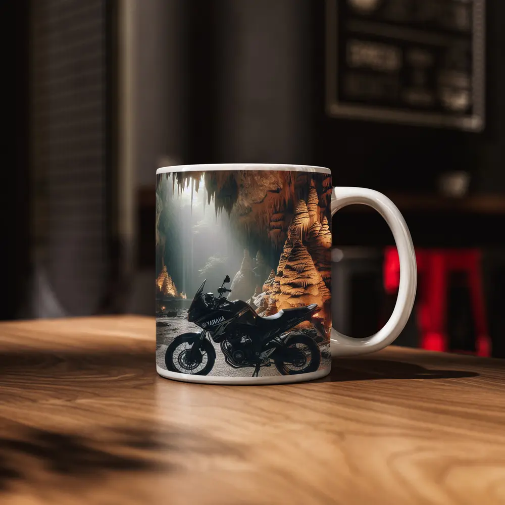 Yamaha Adventure Motorcycle Inside Mystical Cave – Mugs
