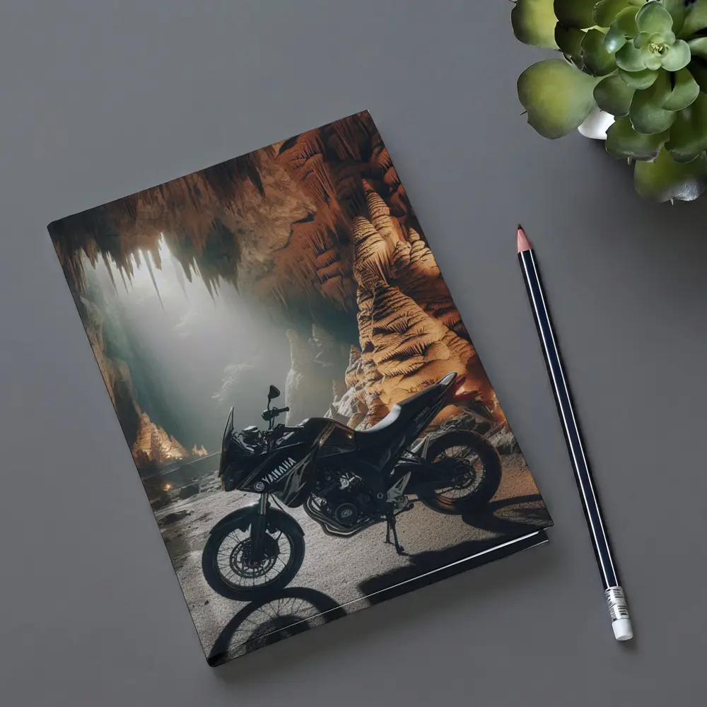 Yamaha Adventure Motorcycle Inside Mystical Cave – Notebooks