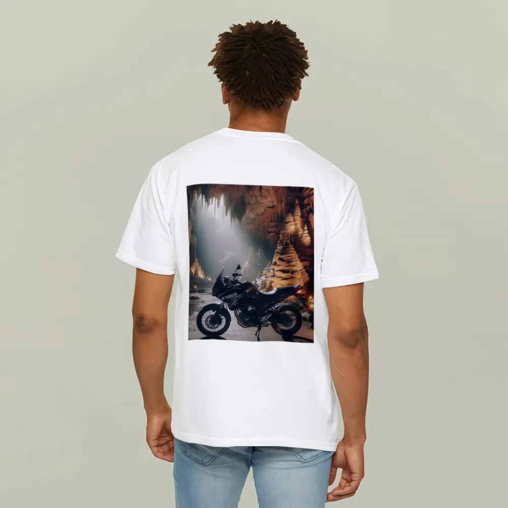 Yamaha Adventure Motorcycle Inside Mystical Cave – T-Shirts