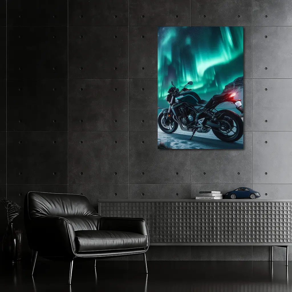 Naked Bike Motorcycle Under Northern Lights – Wall Art