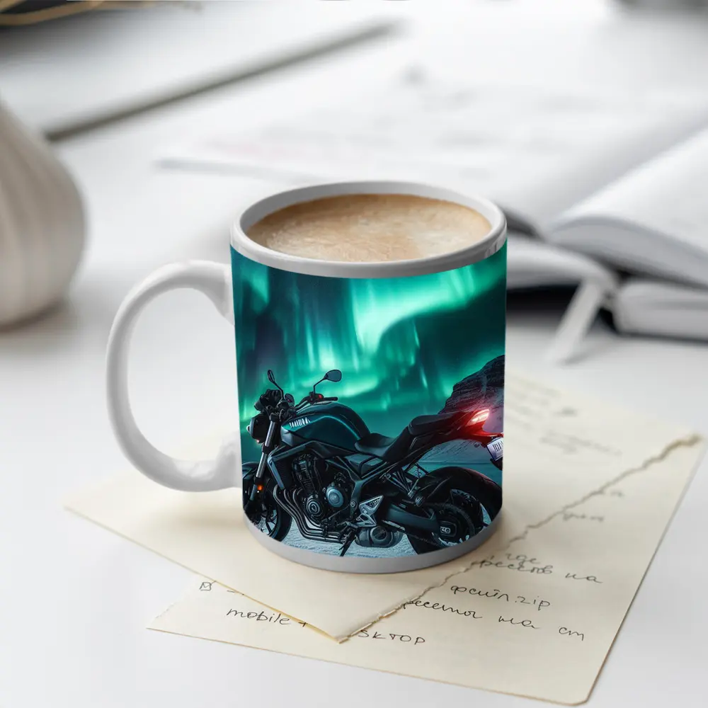 Naked Bike Motorcycle Under Northern Lights – Mugs