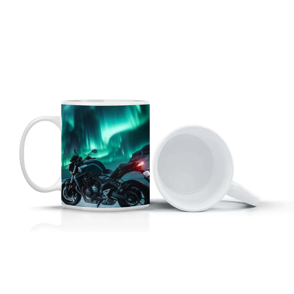 Naked Bike Motorcycle Under Northern Lights – Mugs