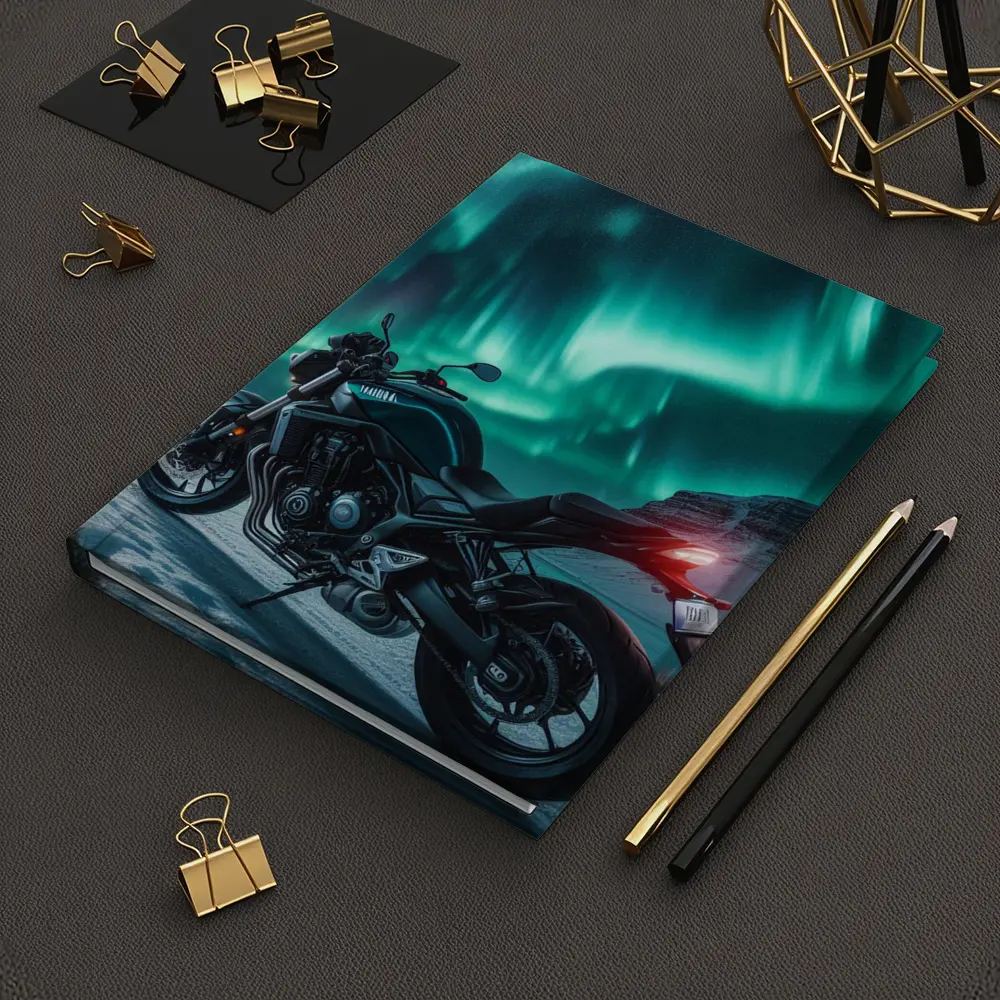 Naked Bike Motorcycle Under Northern Lights – Notebooks