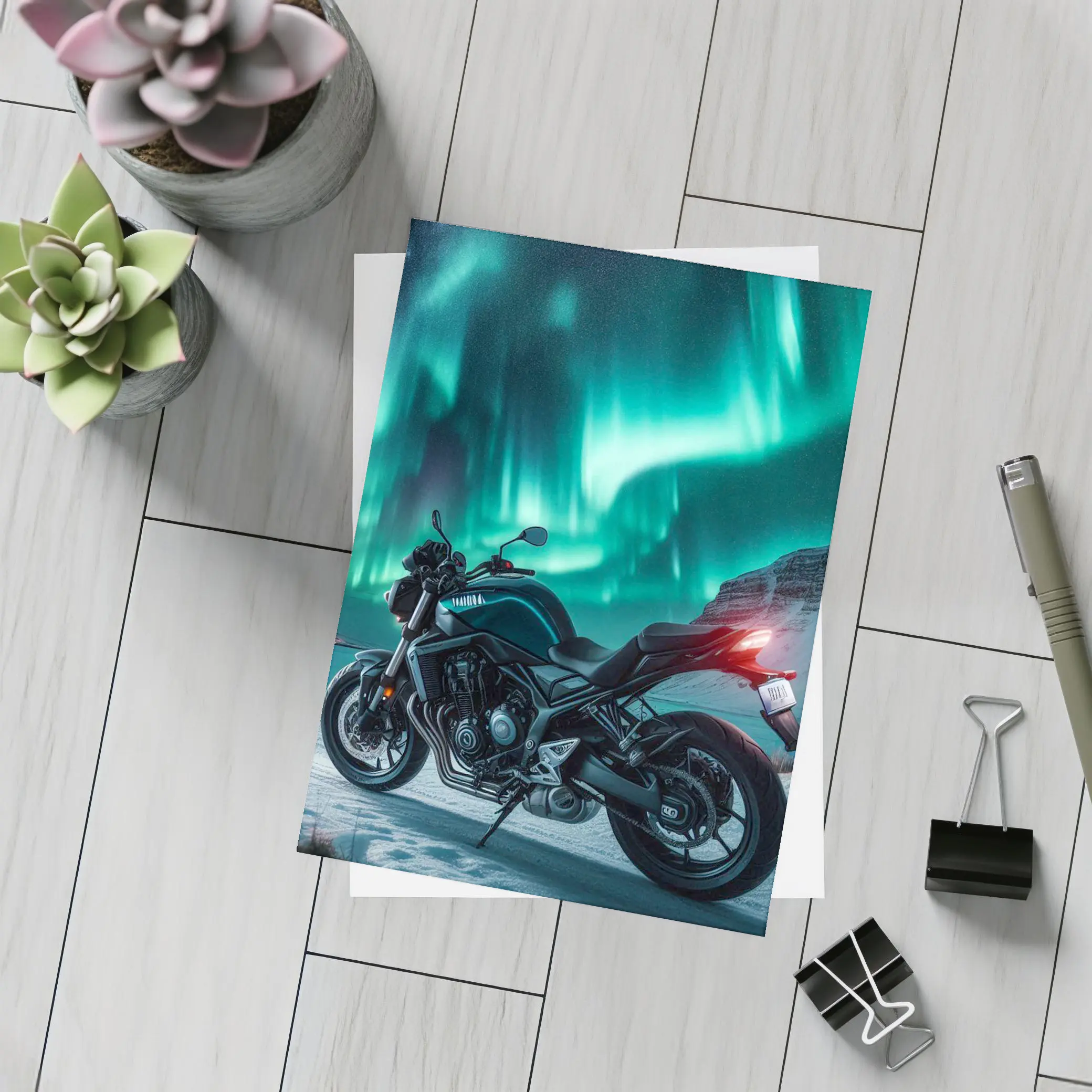 Naked Bike Motorcycle Under Northern Lights – Postcards