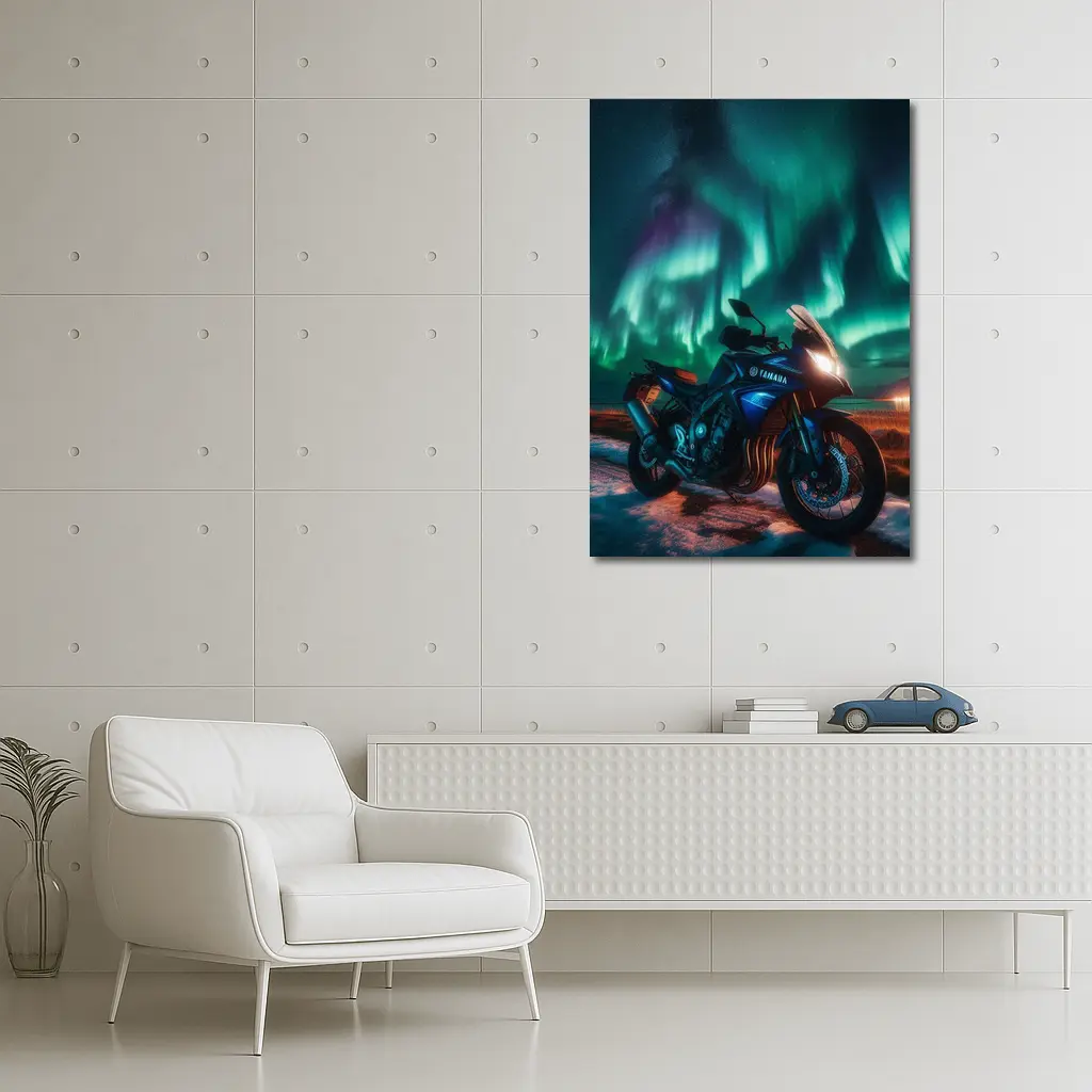 Yamaha Motorcycle Under Northern Lights Night – Wall Art