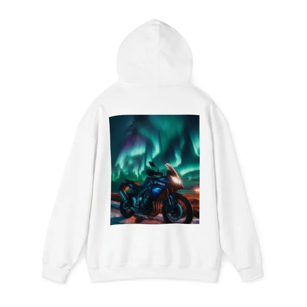 Yamaha Motorcycle Under Northern Lights Night – Hoodies