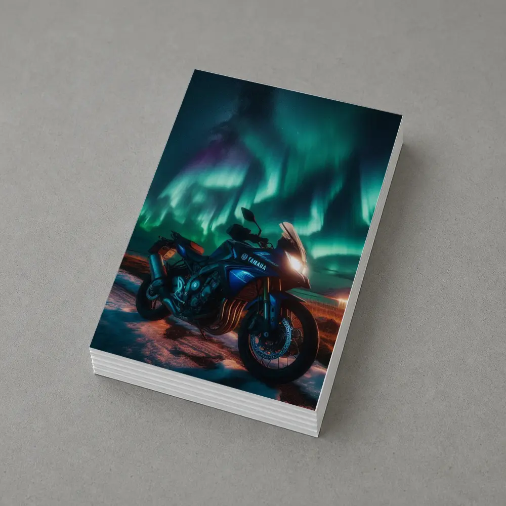 Yamaha Motorcycle Under Northern Lights Night – Postcards